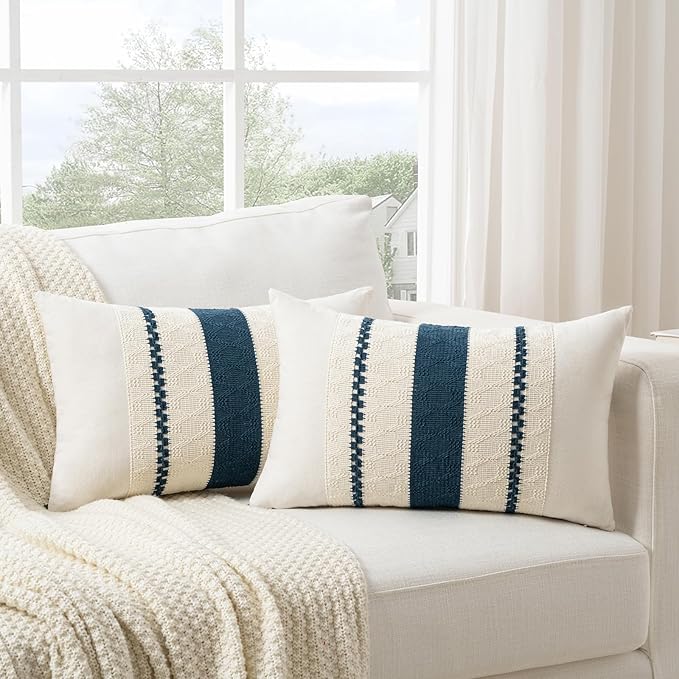 Fancy Homi Set of 2 Boho Teal Lumbar Decorative Throw Pillow Cover 12x20 Inch by Fancy+Homi