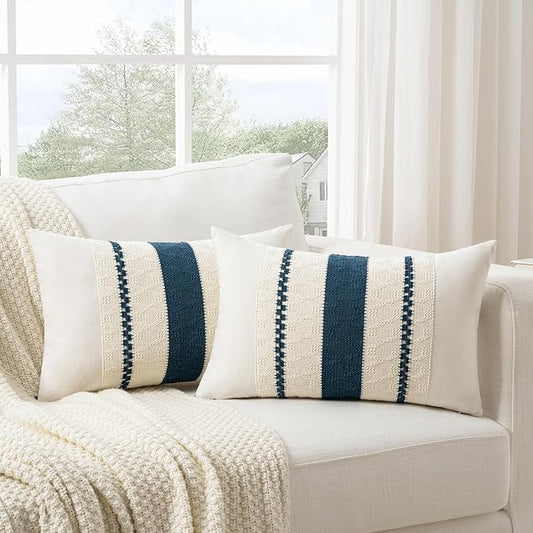 Fancy Homi Set of 2 Boho Teal Lumbar Decorative Throw Pillow Cover 12x20 Inch by Fancy+Homi