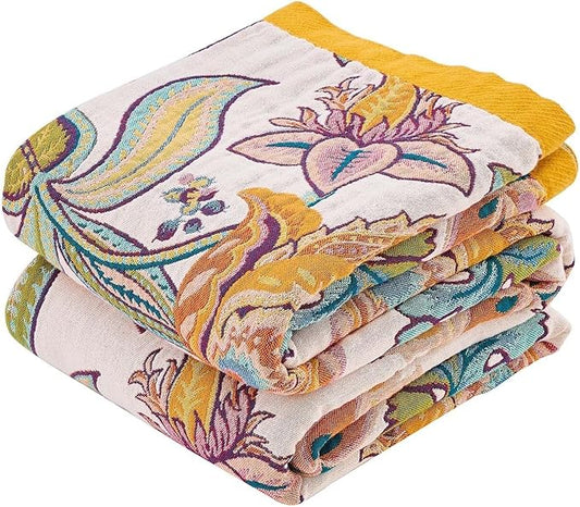 Boho Throw Blanket for Bed, 100% Cotton Soft Rustic Quilt Fall Blanket by XIBLC