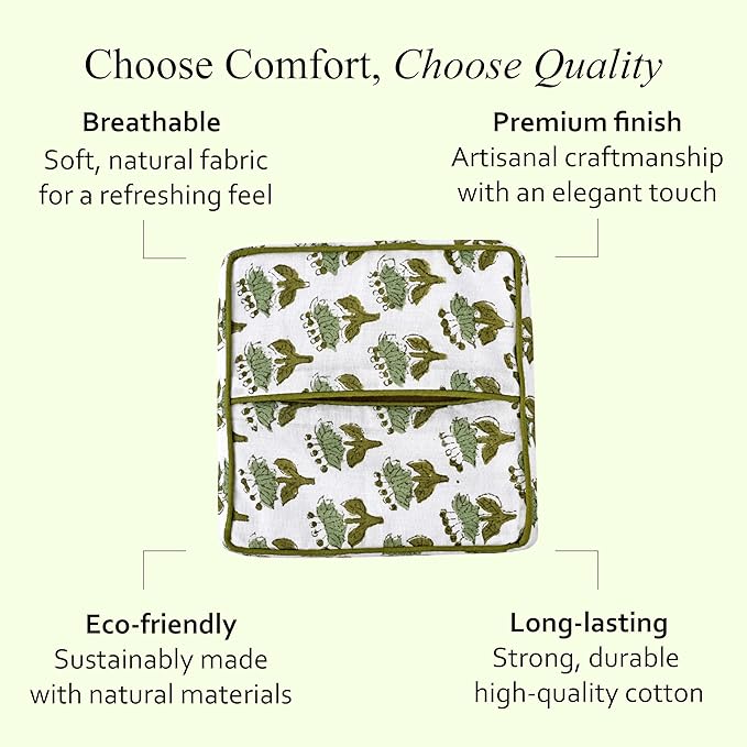 CPC Emerald Green Hand Block Printed Cotton Tissue Box Cover 5" x 5" x 5.5" - Image 7