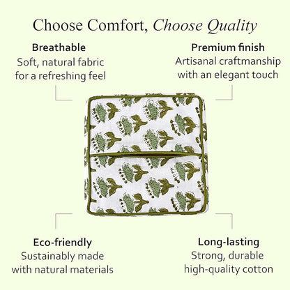 CPC Emerald Green Hand Block Printed Cotton Tissue Box Cover 5" x 5" x 5.5" - Image 7
