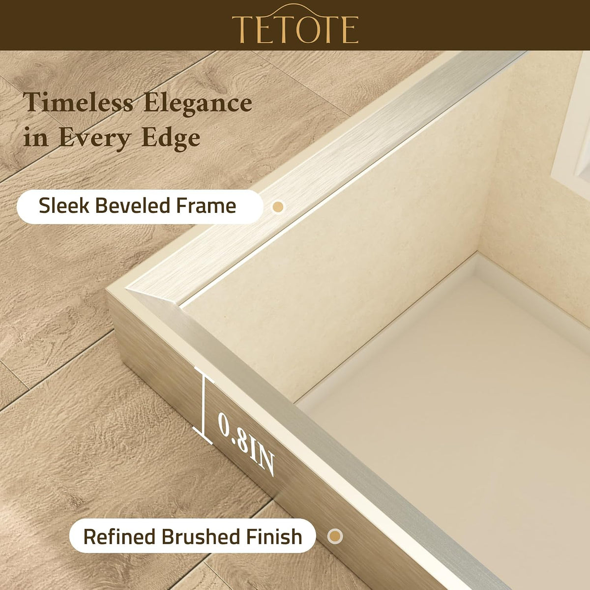 tetote brushed nickel bathroom mirror 24" x 30", close-up detail