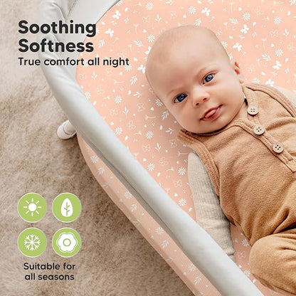 2-pk Waterproof Bassinet Sheets Girls, Cotton - Image 5