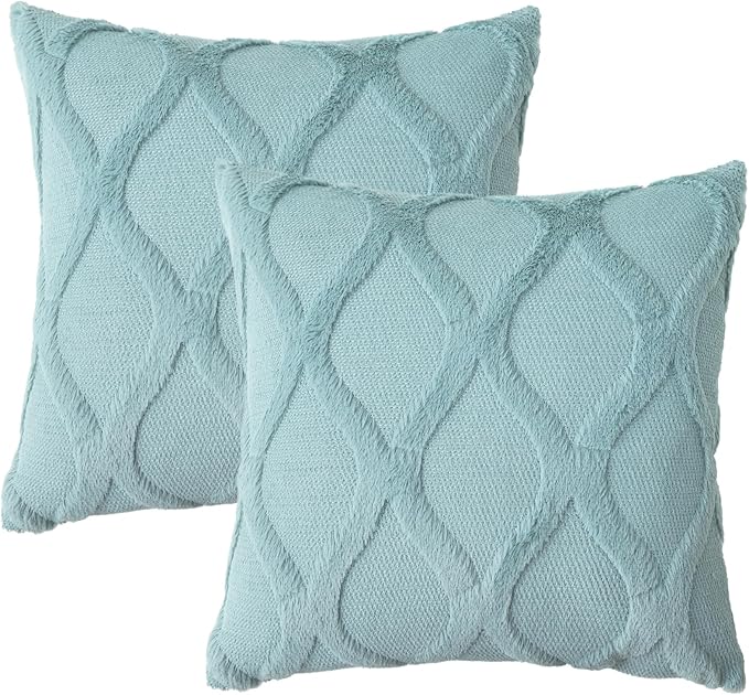 decorUhome Throw Pillow Covers 18x18 Inch Set of 2, Soft Plush Faux Fur Wool - Image 7