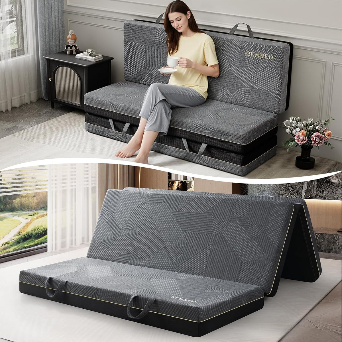 gembed tri folding mattress full size - 6 on a desk or shelf