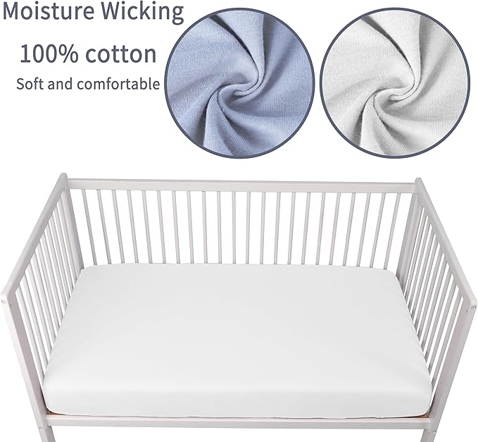 Crib Sheets for Boys Girls, 100% Cotton Fitted Crib Sheet 2 Pack for Standard - Image 3