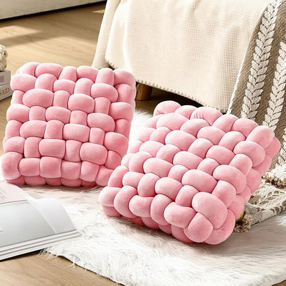 Wenqik 2 Pcs Knot Pillows Square Knotted Plush Throws Soft Accent Pillows - Image 4