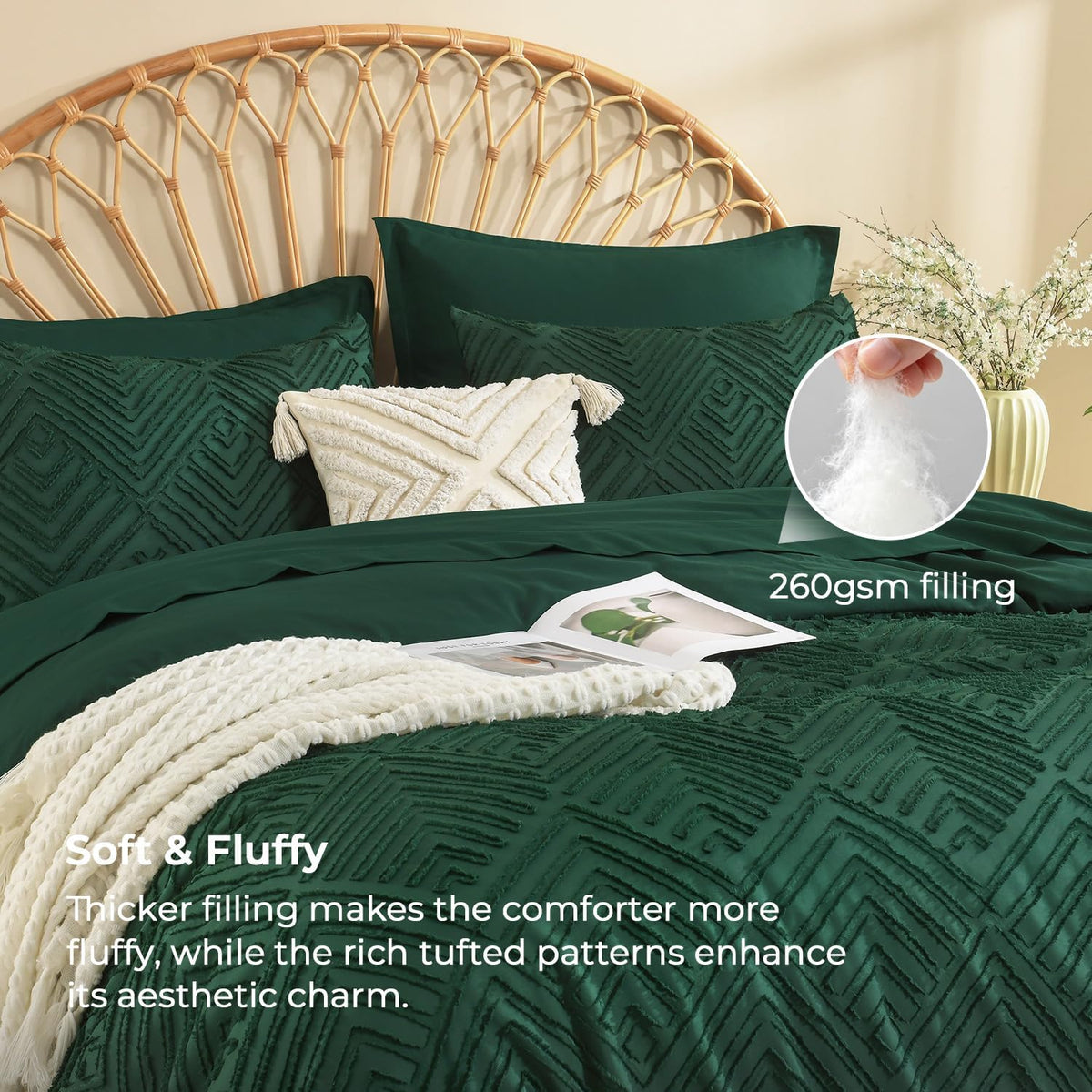 andency king size comforter set, dark emerald green shown in use