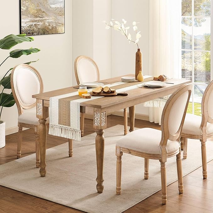 ZeeMart Macrame Style Bicolor Stitching Table Runner, 14 x 36 Inch Brown/Ivory - Image 3