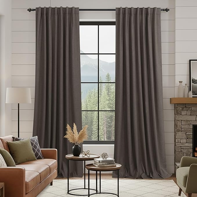 KOUFALL Brown Curtains Blackout 2 Panels, Dark Chocolate Linen Black Out Dark by KOUFALL