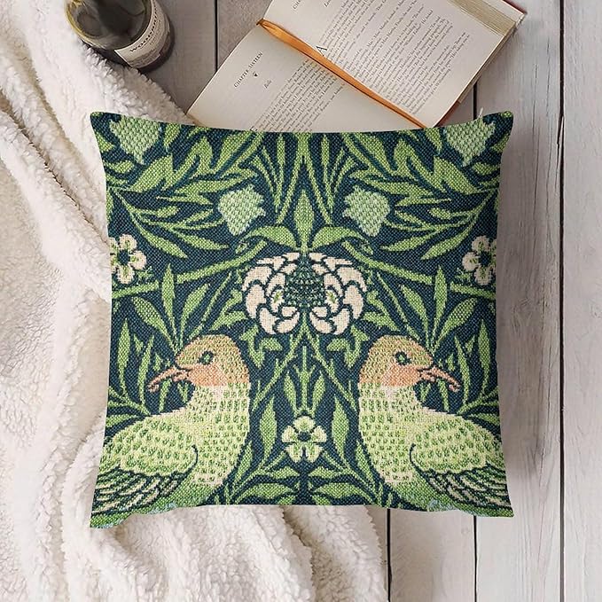 William Morris Floral Original Throw Pillow Covers Boho Chic Retro Floral Bird - Image 4