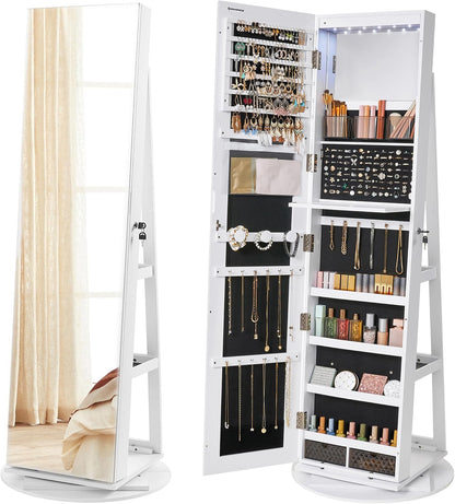 songmics 6 leds mirror jewelry cabinet organizer, 360°, main product view