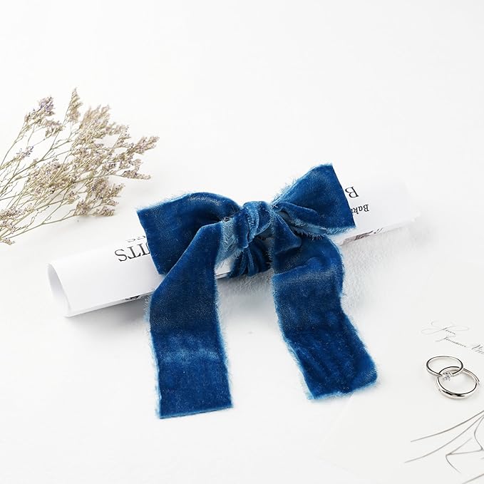Blue Velvet Ribbon 1.5 Inch Hand Frayed Silk Velvet Ribbon Rustic Velvet - Image 6
