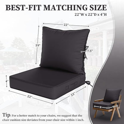 Outdoor Seat Cushion Set 22 L × 22 W × 4 H Inch Waterproof & Fade Resistant - Image 2