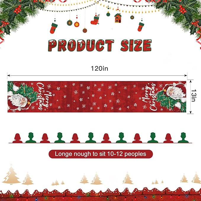 OTOSTAR Christmas Tree and Santa Claus Merry Christmas Table Runner, Xmas - Image 5