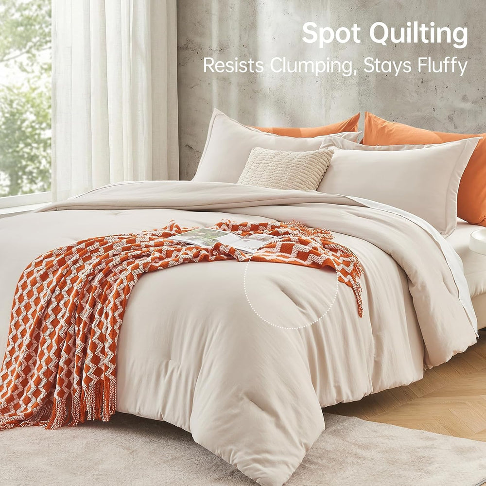 MUXHOMO King Comforter Set, 3-Piece All-Season Bedding, Beige