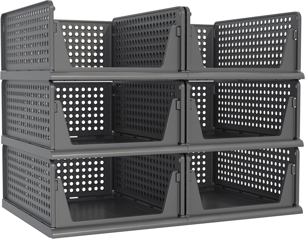 Pinkpum 6 Pack Closet Organizer Storage Bins Stackable Plastic Drawer Shelf
