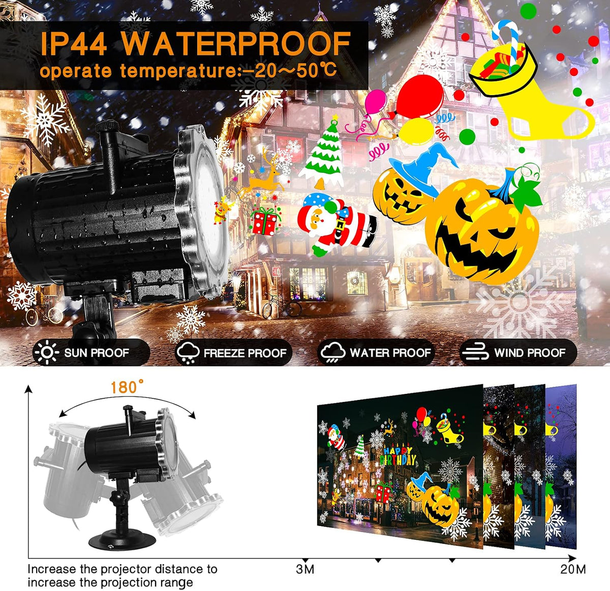 Halloween Projector Lights Outdoor, Year Round 10 Festival Theme 16 Slides Holiday Projector Light, Waterproof Halloween Decorations Led Projector with Remote Control,Timer