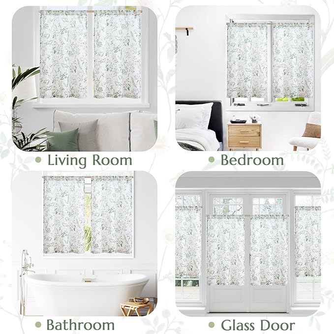 jinchan Spring Floral Kitchen Curtains Over Sink Farmhouse Linen Tier Curtains - Image 7