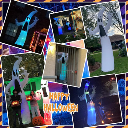 [3-Colored Flashing LED Lights] 12FT Giant Halloween Inflatables Ghost