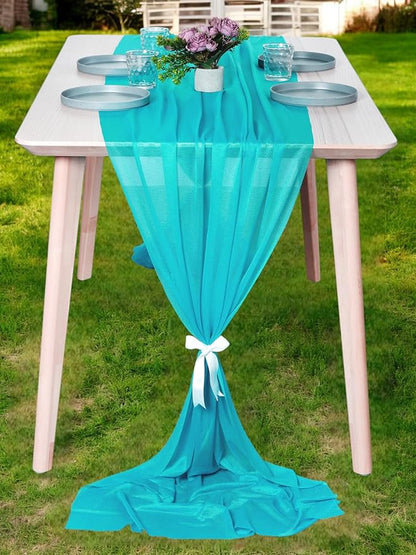 MDS Halloween Chiffon Table Runner - 10 Pack, 29 x 120 Inches, 10ft Each - Sheer Spooky Table Runners for Haunted House Parties, Trick-or-Treat Tables, Witchy Décor, Wedding & Events - Peacock Blue