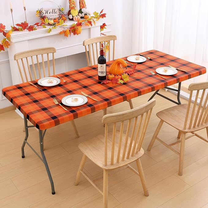 Smiry Rectangle Picnic Table Cloth, Elastic Waterproof Fitted Vinyl Tablecloths - Image 6