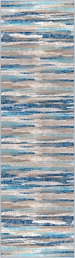 Modern Abstract Bedroom Runner Rug 2x7, Non-Slip Soft Thin Faux Wool Mat - Image 9