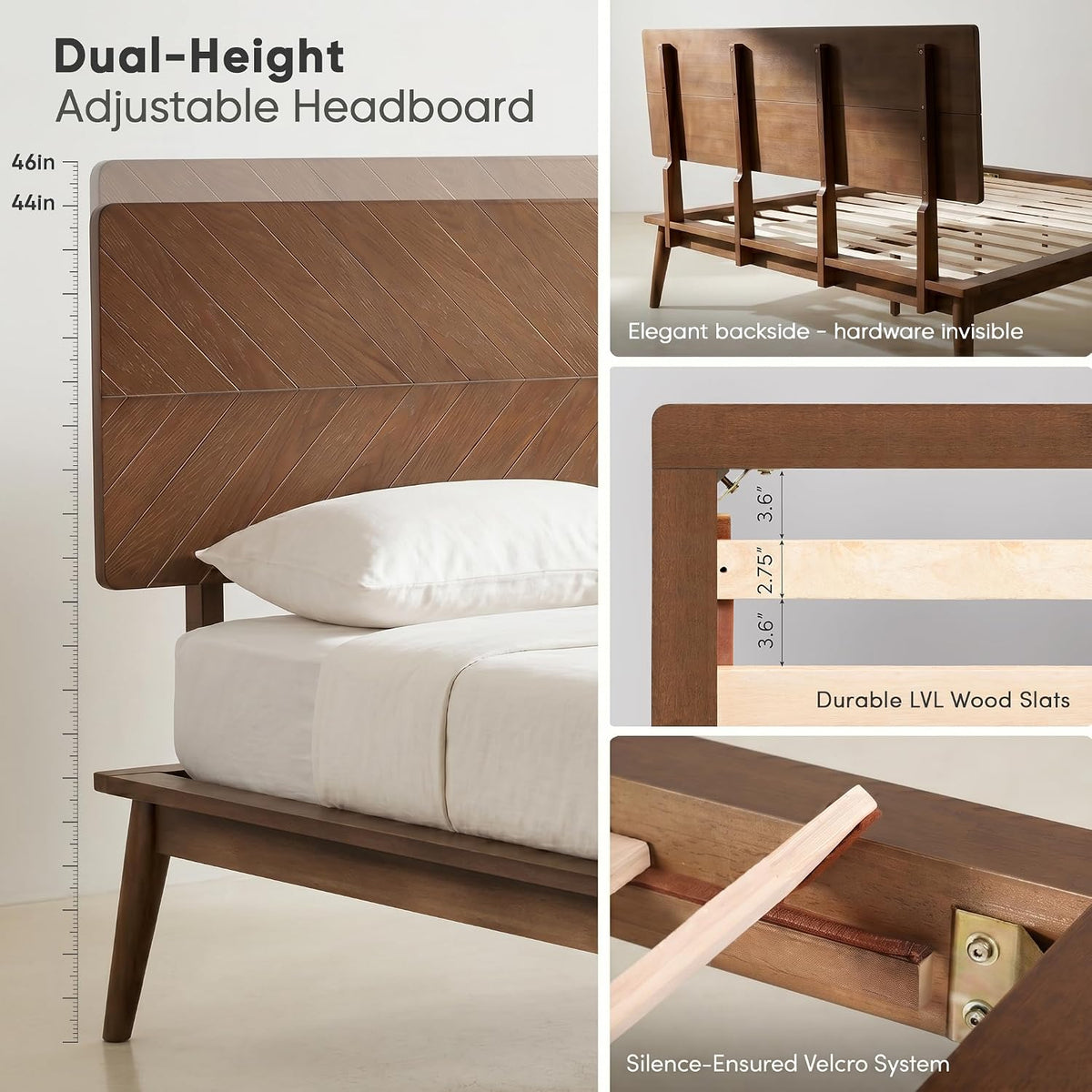 loki solid wood platform bed full, chevron headboard, package contents