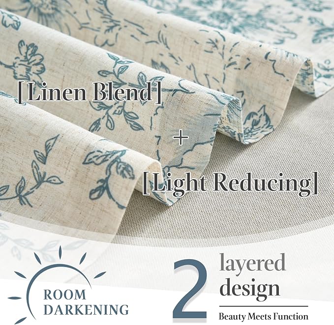 jinchan Linen Kitchen Curtain 24 Inch French Floral Double Layer Curtain - Image 9