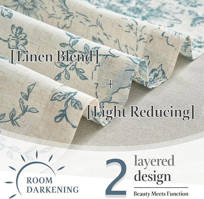 jinchan Linen Kitchen Curtain 24 Inch French Floral Double Layer Curtain - Image 9