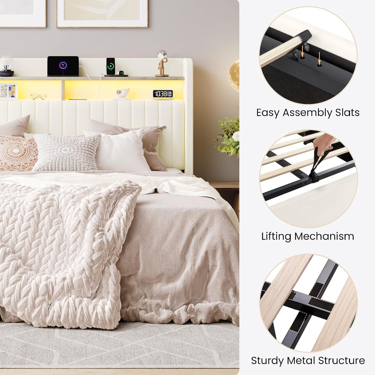 sha cerlin full size led lift up storage, package contents
