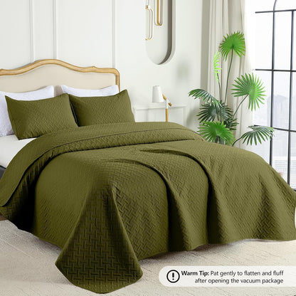 flymme quilts king size,lightweight olive green bedspreads,basket weave shown in use