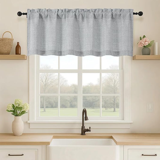 OVZME Grey Valance for Windows, Light Filtering Faux Linen Textured Small by OVZME