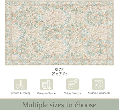 MUJOO 2x3 Washable Rug, Floral Small Area Rugs - Image 2