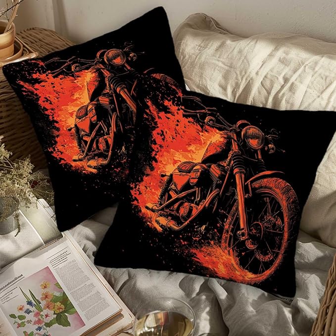 Motorcycle Throw Pillow Covers Set of 2 | 18x18 Inches Cushion Cases - Image 3