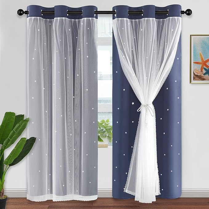 Kinryb Decorative Star Cut-Out Window Curtains Room Decoration Double Layer - Image 8