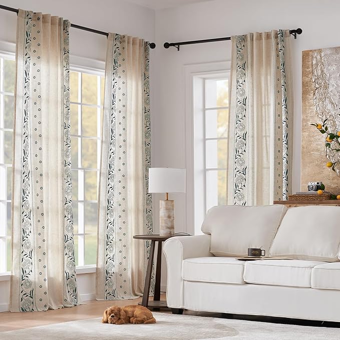 jinchan Winslow Linen Curtains for Bedroom 72 Inches Length Embroidered - Image 2