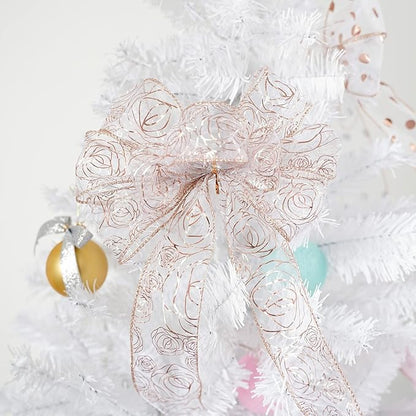 MEEDEE Floral 2.5 Inch Rose Gold Rose Wired Ribbon Wedding Bouquet Ribbons Rose - Image 6