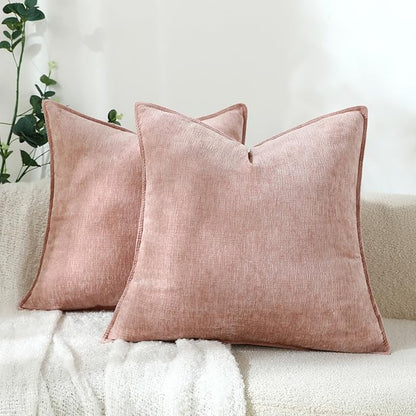 Stellhome Soft Decorative Chenille Pillow Covers 18x18 Inch Natural Pink Boho by Stellhome
