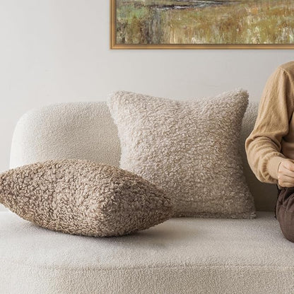 Foindtower Set of 2 Curly Teddy Wool Pillow Covers Decorative Boucle Textured - Image 4