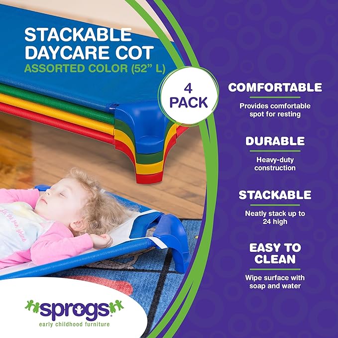 Sprogs Heavy-Duty Stackable Standard Size 52"L Daycare Cots - Image 2