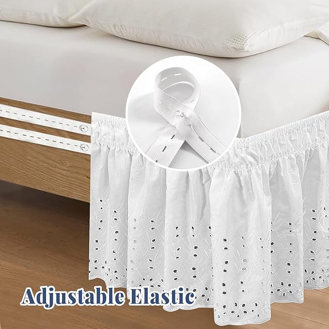 Queen Bed Skirt, Wrap-Around Elastic Ruffled Eyelet Bed Skirt Queen Size Dust - Image 4