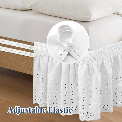 Twin Bed Skirt, Wrap-Around Elastic Ruffled Eyelet Bed Skirt Twin Size Dust - Image 4