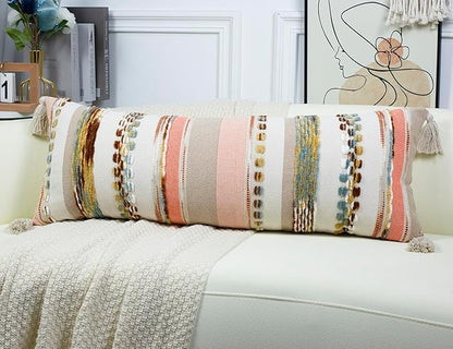 PANOD Boho Long Lumbar Throw Pillow Cover 14 x 36 Orange, Chenille Morocan - Image 3