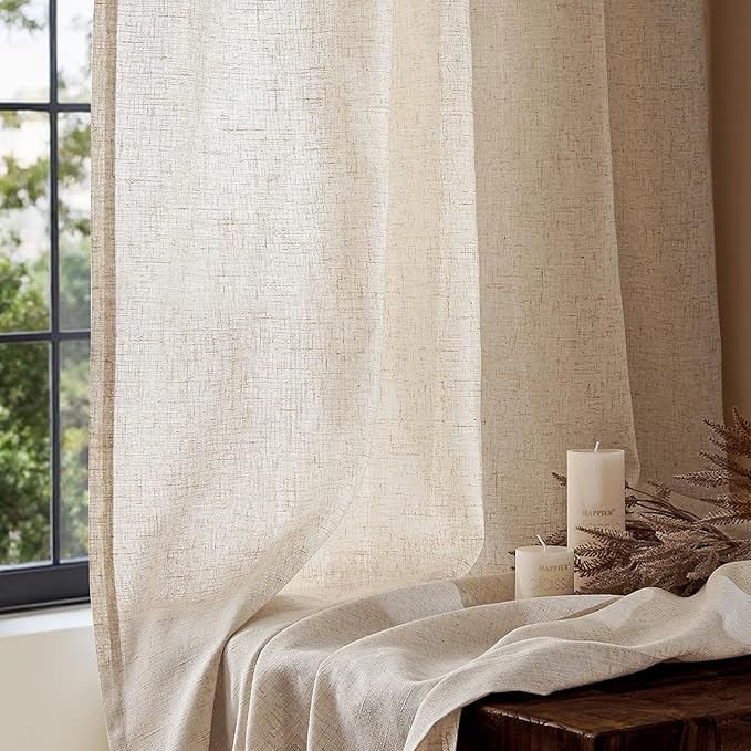 jinchan Beige Linen Blend Curtain 108 Inches Extra Long 1 Panel - Image 6