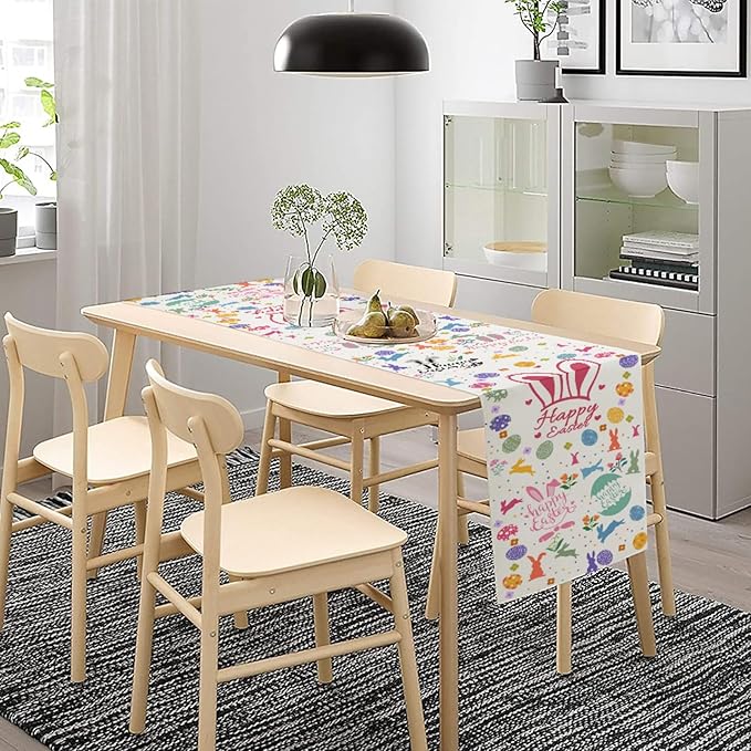 Happy Easter Table Runner, Easter Rabbits Linen Farmhouse Table Runners - Image 5