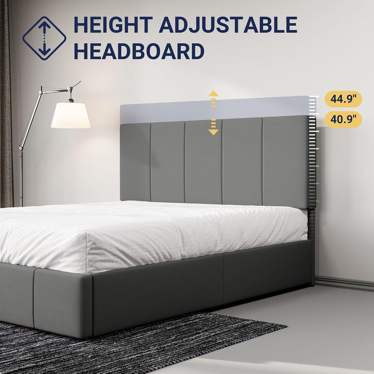 allewie full size dutch velvet upholstered platform bed, side view