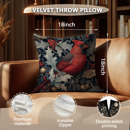 William Morris Inspired Red Cardinal Bird Pillow Cover 18x18 Inches(Set of 2) - Vintage Floral Art Throw Pillowcase - Farmhouse Decor for Couch, Sofa, Bed - Living Room Home Decor Gift (Red-Bird)