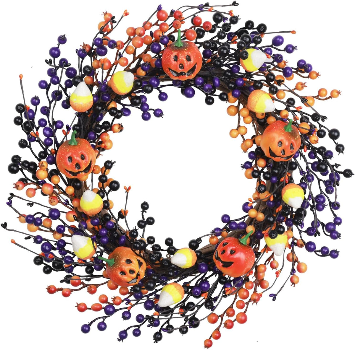 20" Halloween Wreaths for Front Door with Jack-o'-Lanterns and Candy