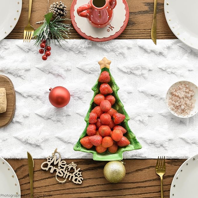 Artoid Mode Christmas Trees Soft Plush Faux Fur Jacquard Christmas Table Runner - Image 2